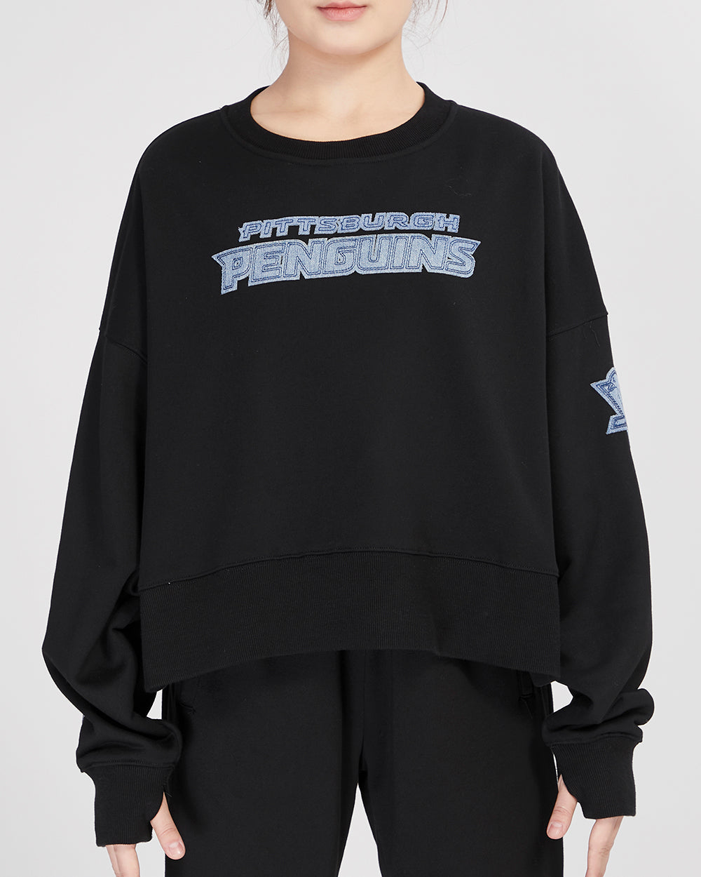 SUDADERA DE CUELLO REDONDO NHL PITTSBURGH PENGUINS VARSITY BLUES PARA MUJER