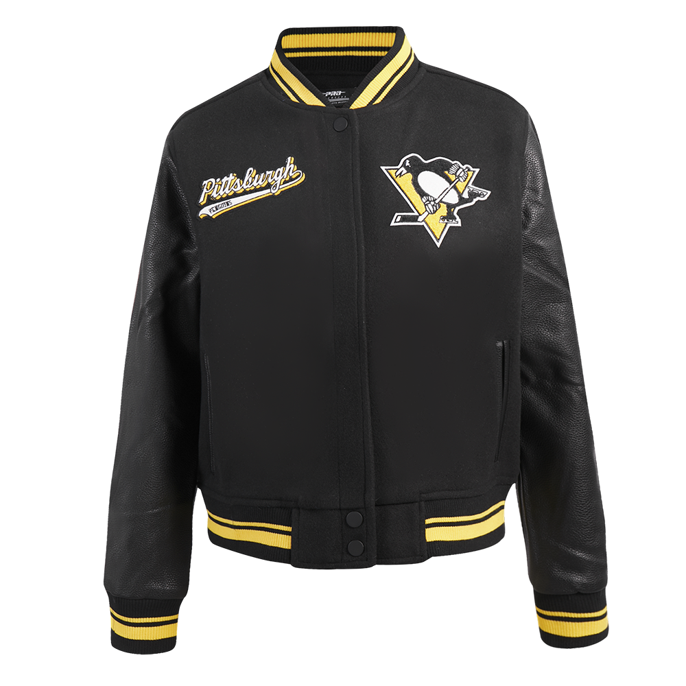 CHAMARRA UNIVERSITARIA NHL PITTSBURGH PENGUINS SCRIPT TAIL PARA MUJER