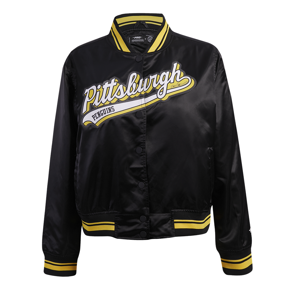 CHAMARRA DE SATÉN NHL PITTSBURGH PENGUINS SCRIPT TAIL PARA MUJER