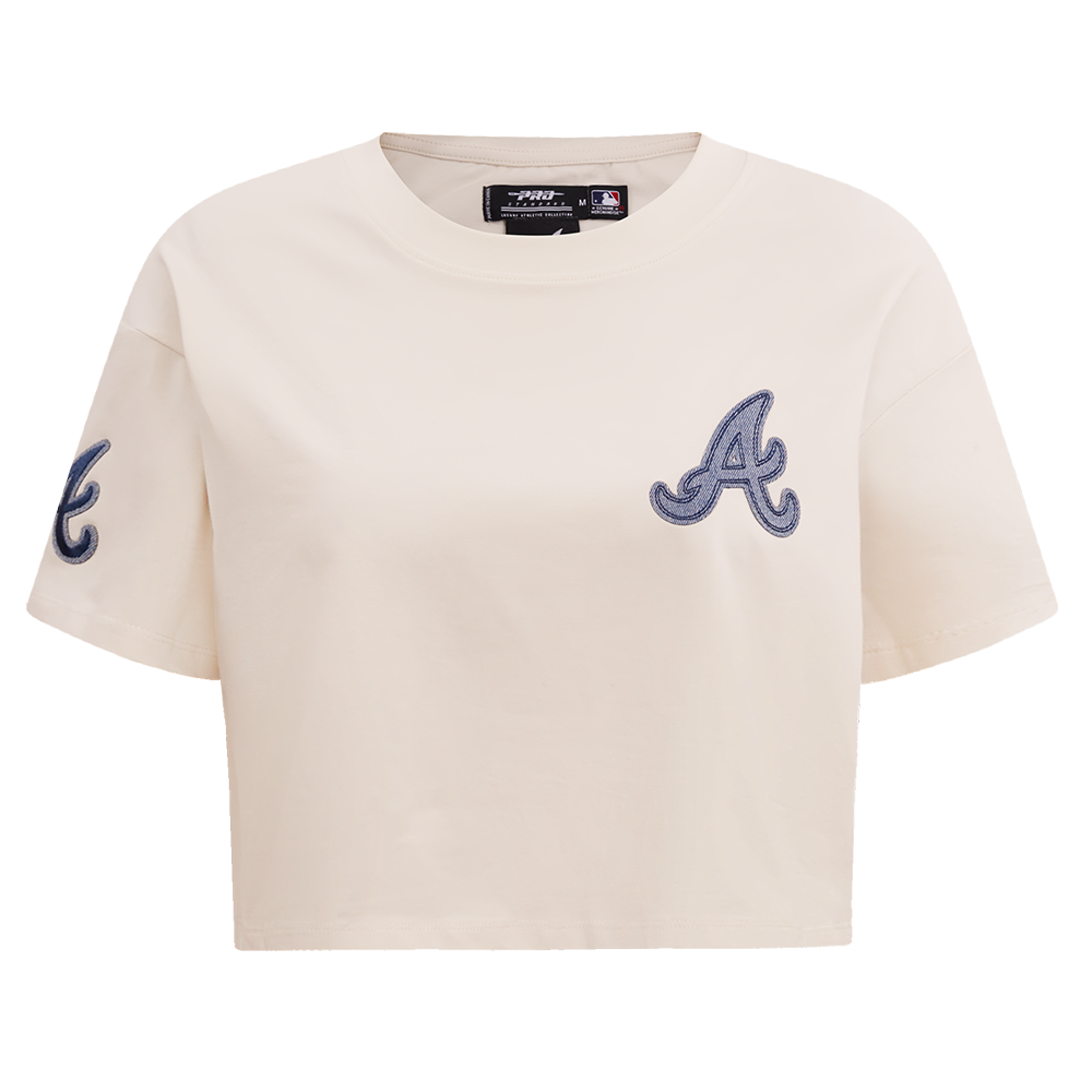 MANGA CORTA CROP MLB ATLANTA BRAVES VARSITY BLUES PARA MUJER