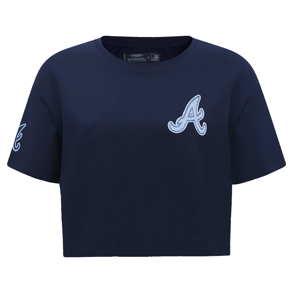 MANGA CORTA CROP MLB ATLANTA BRAVES VARSITY BLUES PARA MUJER