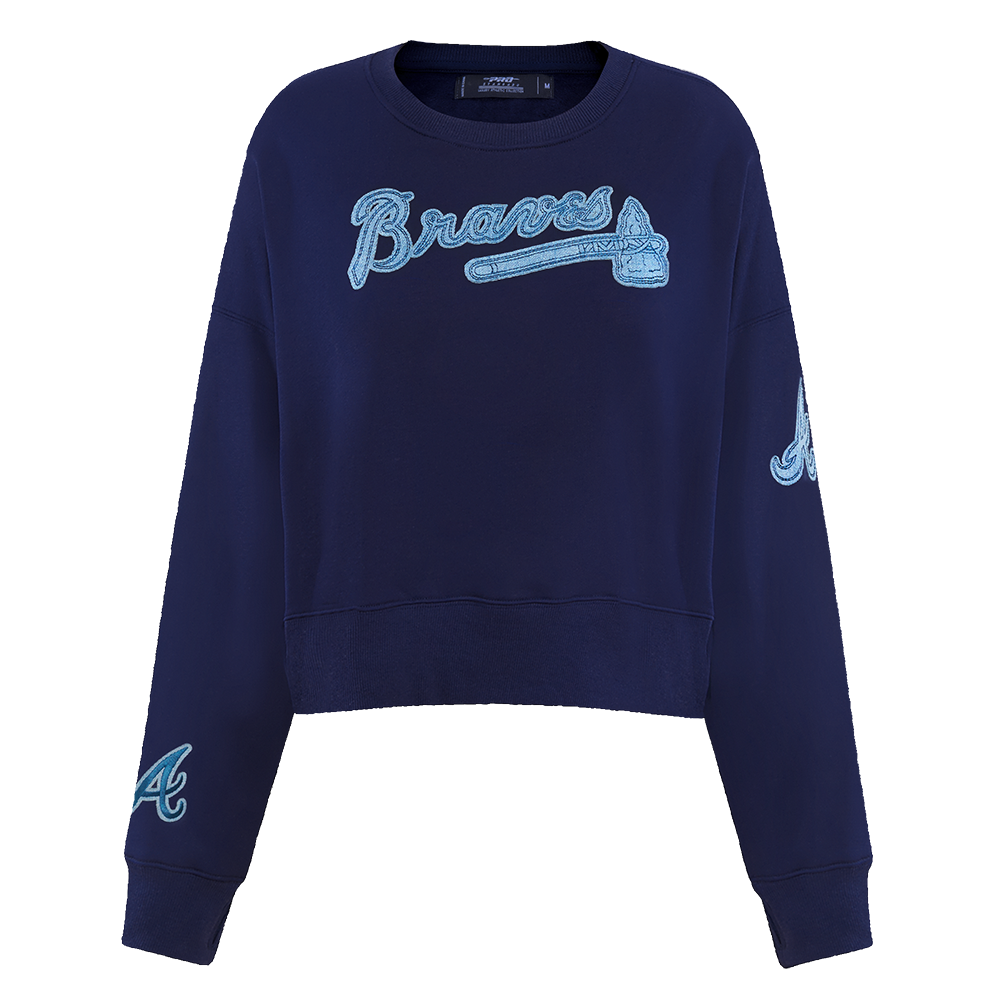 SUDADERA DE CUELLO REDONDO MLB ATLANTA BRAVES VARSITY BLUES PARA MUJER