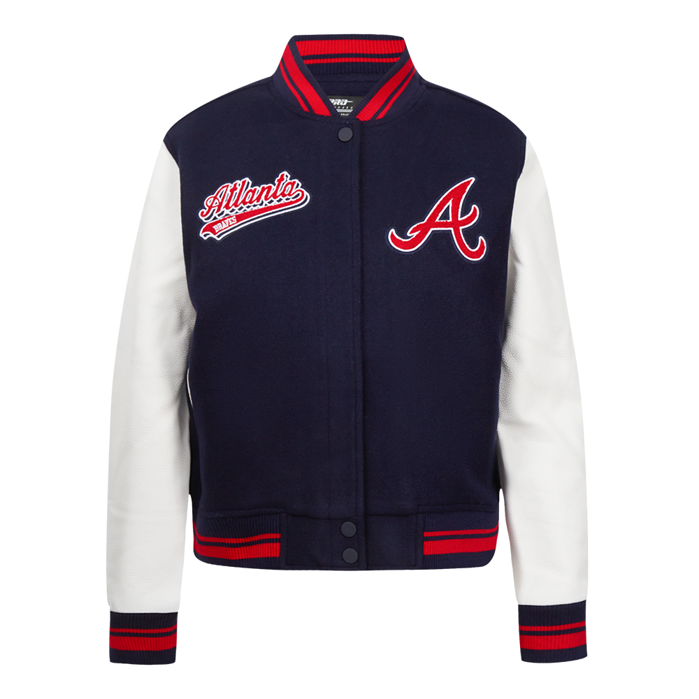 CHAMARRA UNIVERSITARIA MLB ATLANTA BRAVES SCRIPT TAIL PARA MUJER