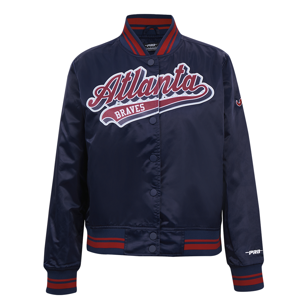 CHAMARRA DE SATÍN MLB ATLANTA BRAVES SCRIPT TAIL PARA MUJER