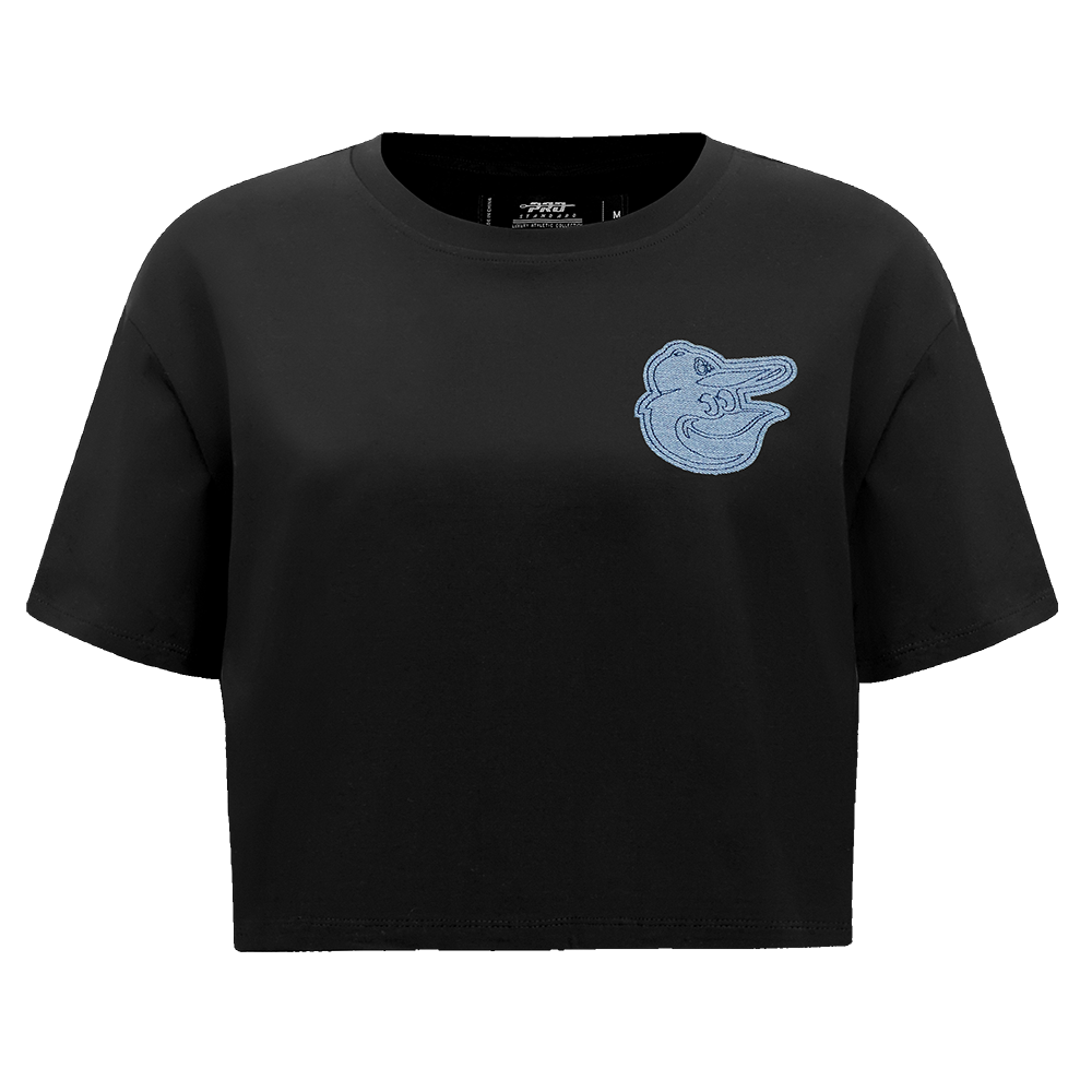 MANGA CORTA CROP MLB BALTIMORE ORIOLES VARSITY BLUES PARA MUJER