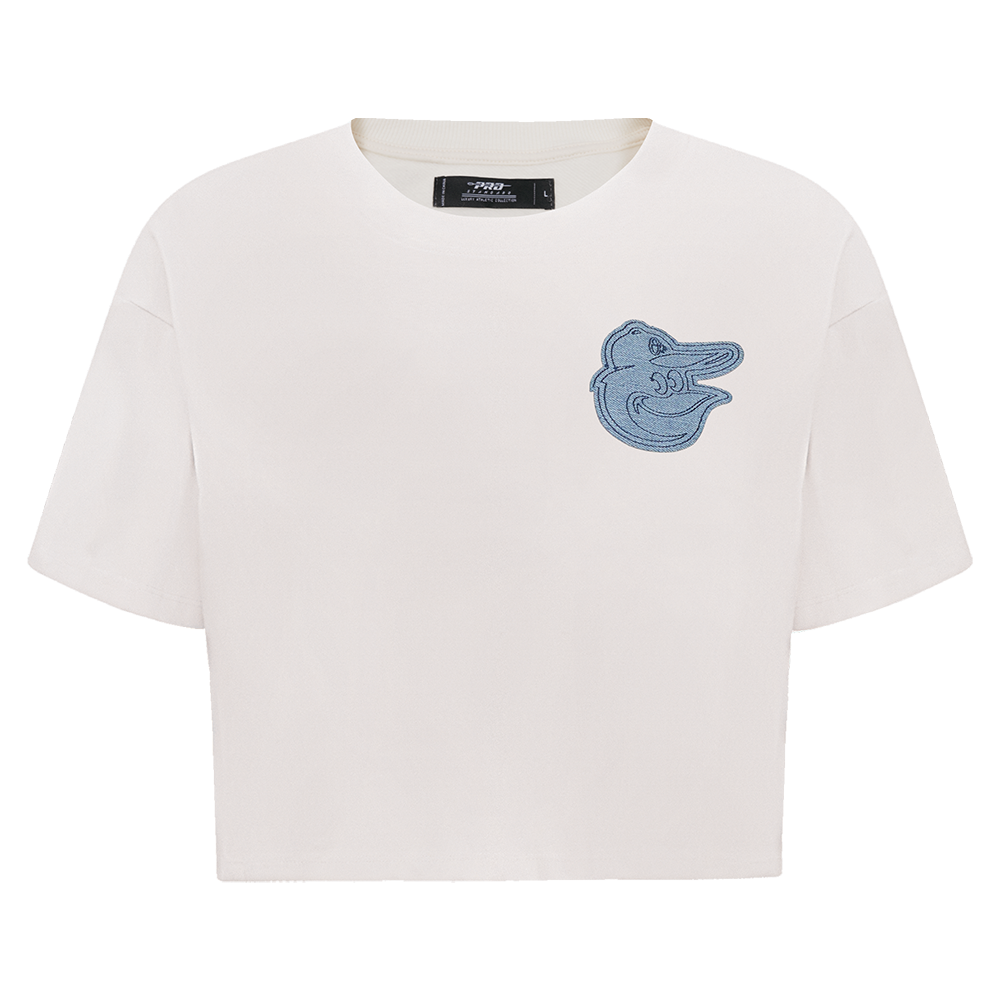 MANGA CORTA CROP MLB BALTIMORE ORIOLES VARSITY BLUES PARA MUJER