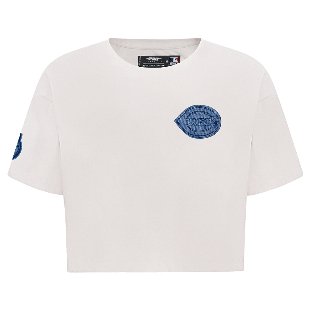 MANGA CORTA CROP MLB CINCINNATI REDS VARSITY BLUES PARA MUJER