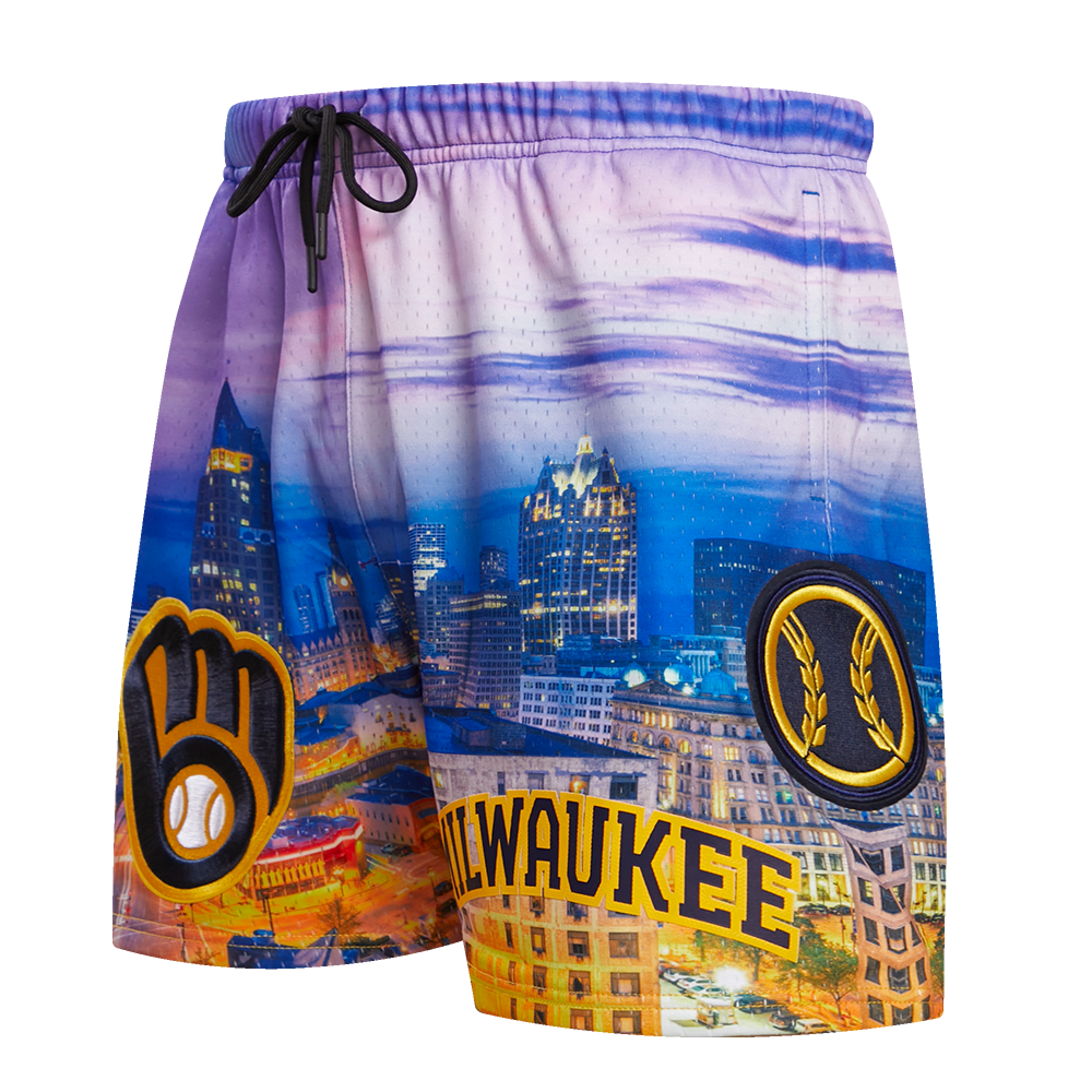 SHORTS DE MALLA MLB MILWAUKEE BREWERS CITY SCAPE