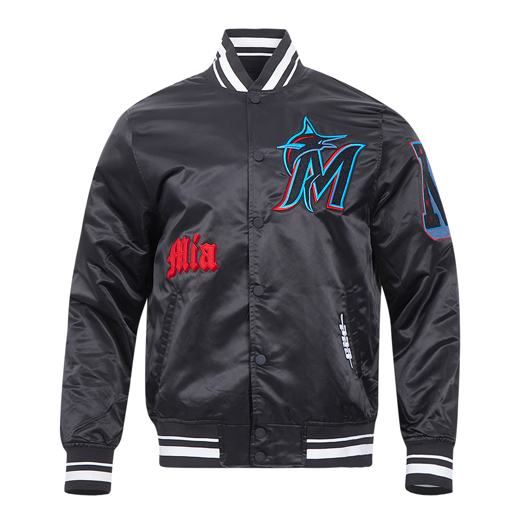CHAMARRA DE SATÍN MLB MIAMI MARLINS OLD ENGLISH