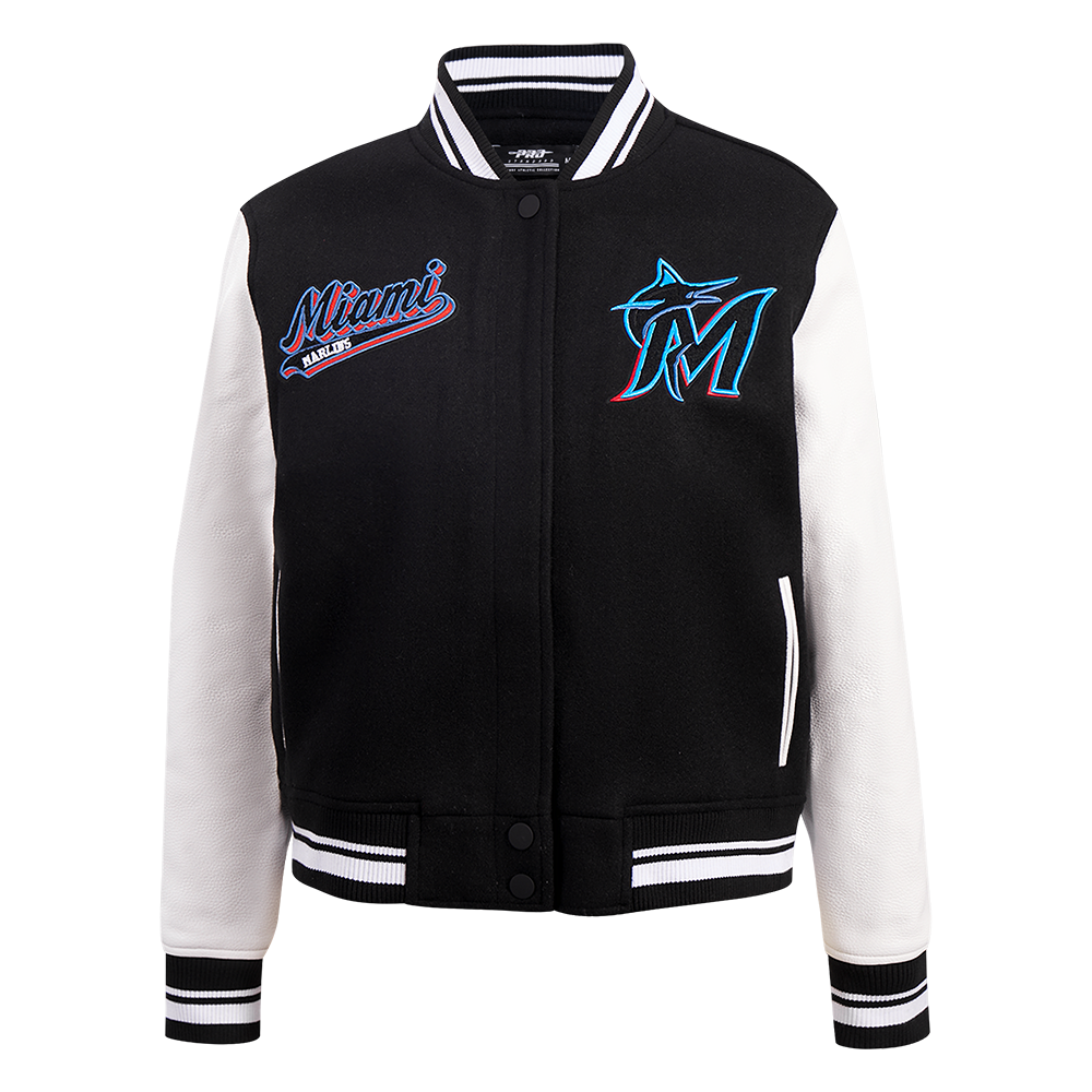 CHAMARRA UNIVERSITARIA MLB MIAMI MARLINS SCRIPT TAIL PARA MUJER