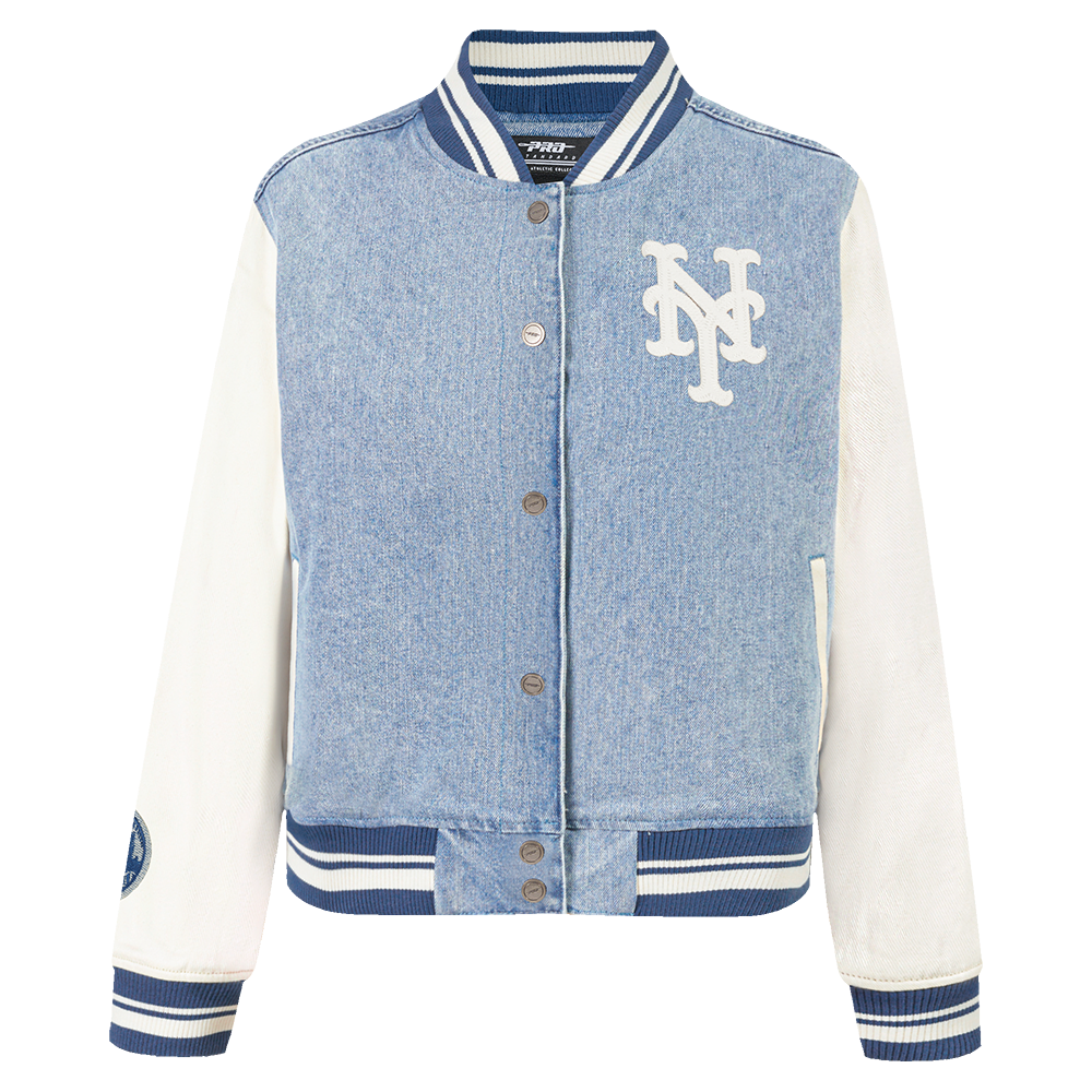 CHAMARRA DE MEZCLILLA MLB NEW YORK METS VARSITY BLUES PARA MUJER