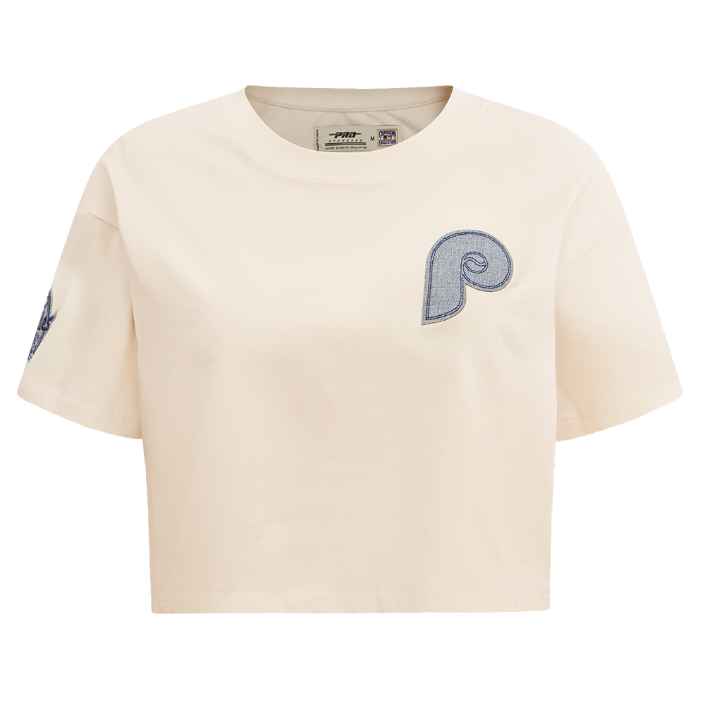 MANGA CORTA CROP MLB PHILADELPHIA PHILLIES VARSITY BLUES PARA MUJER