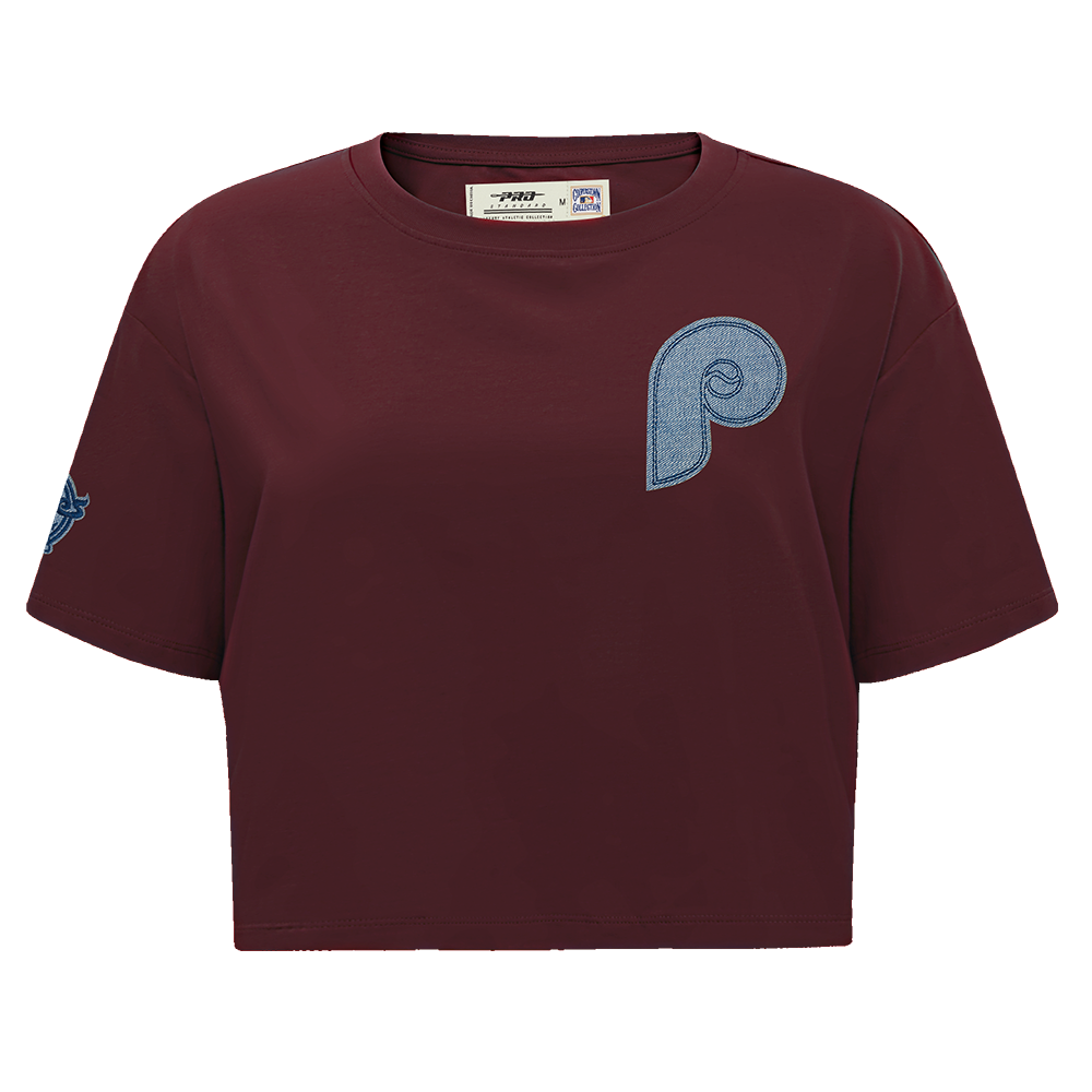 MANGA CORTA CROP MLB PHILADELPHIA PHILLIES VARSITY BLUES PARA MUJER