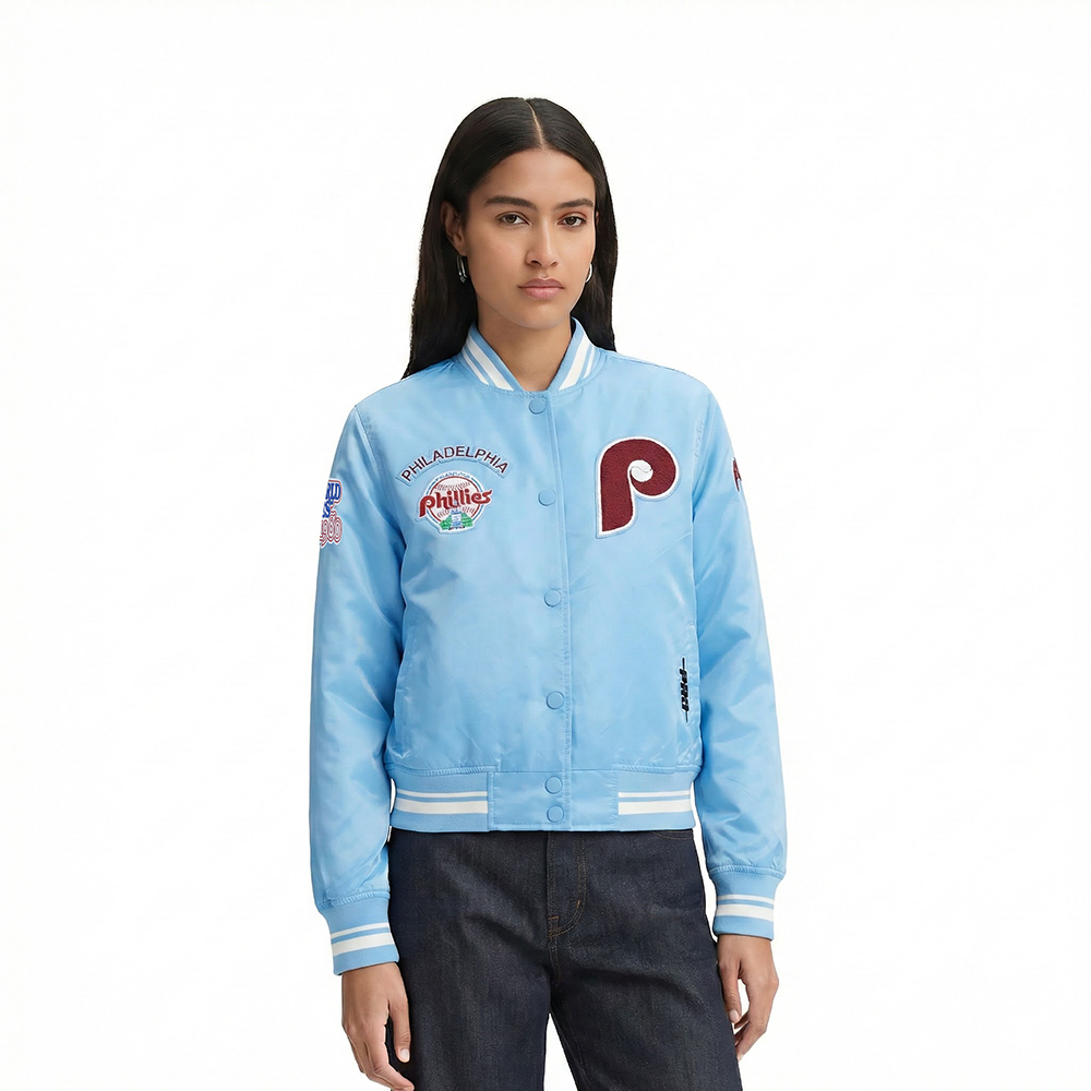 CHAMARRA DE SATIN MLB PHILADELPHIA PHILLIES RETRO CLASSICS PARA MUJER