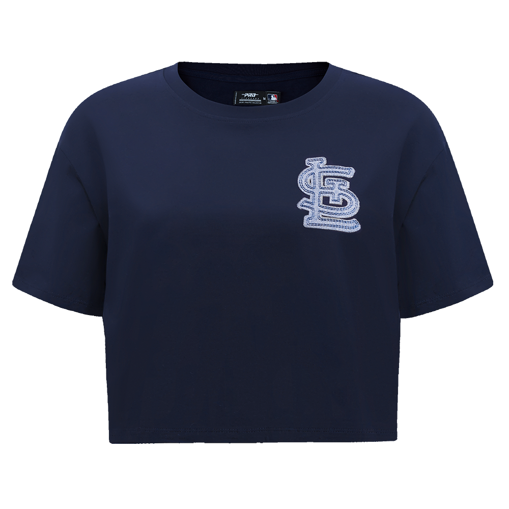 MANGA CORTA CROP MLB ST. LOUIS CARDINALS VARSITY BLUES PARA MUJER