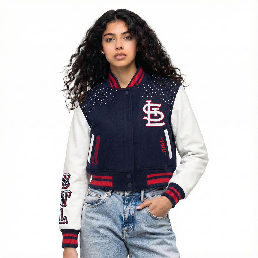 CHAMARRA UNIVERSITARIA MLB ST. LOUIS CARDINALS LEGACY PARA MUJER