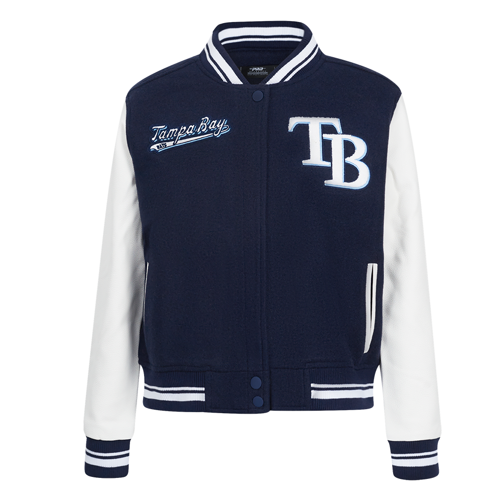 CHAMARRA MLB TAMPA BAY RAYS SCRIPT TAIL  WOOL VARSITY JACKET PARA MUJER