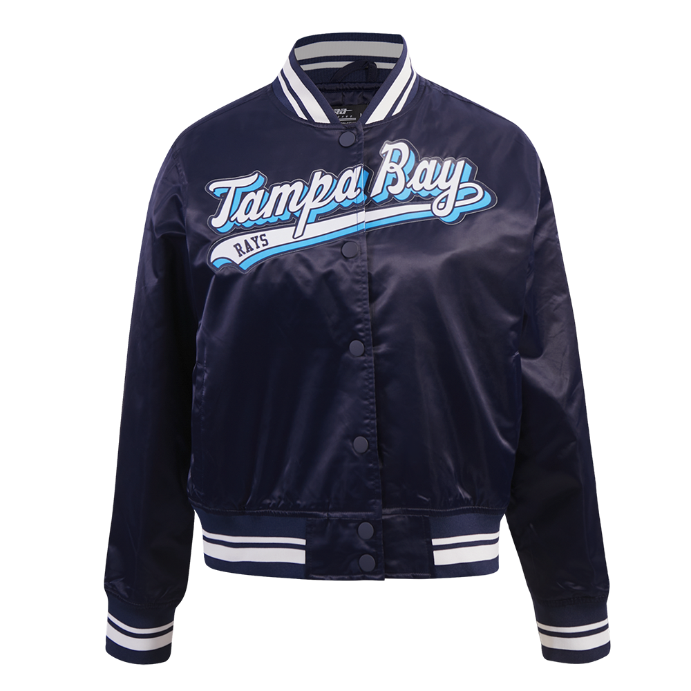 CHAMARRA DE SATÍN MLB TAMPA BAY RAYS SCRIPT TAIL PARA MUJER