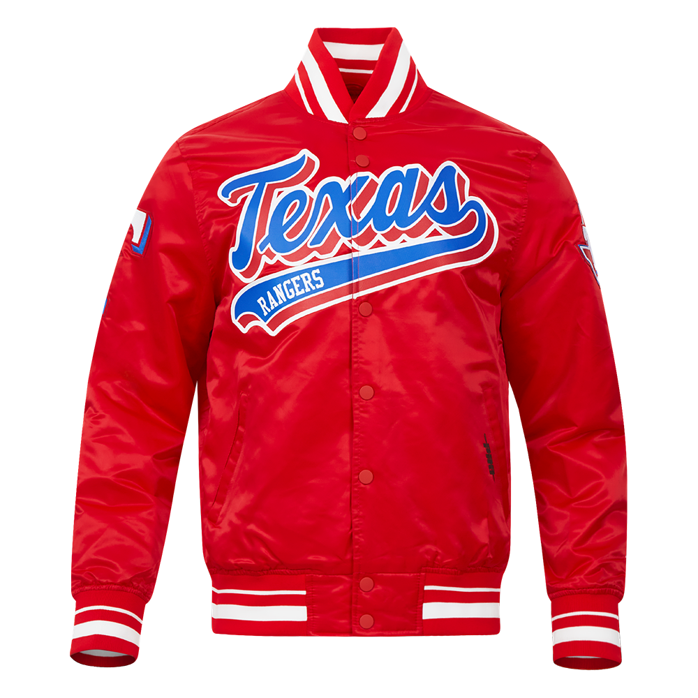 CHAMARRA DE SATÍN MLB TEXAS RANGERS SCRIPT TAIL
