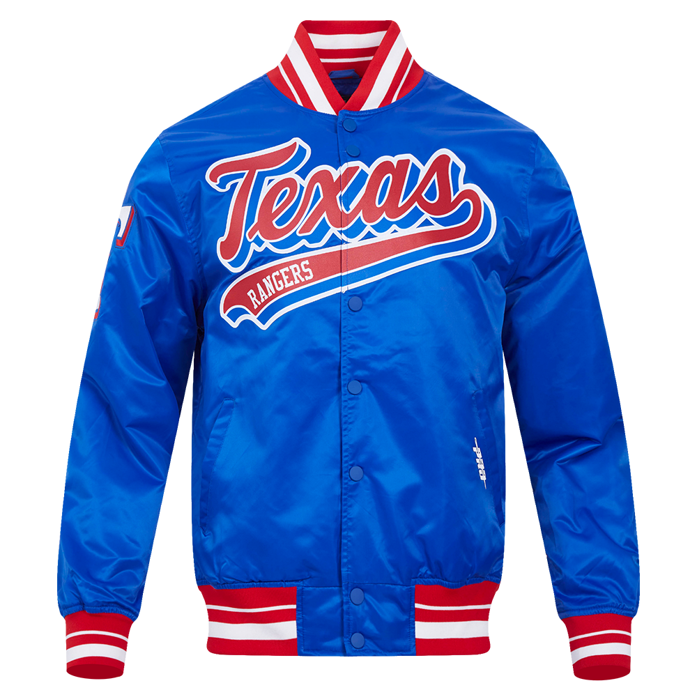 CHAMARRA DE SATÍN MLB TEXAS RANGERS SCRIPT TAIL