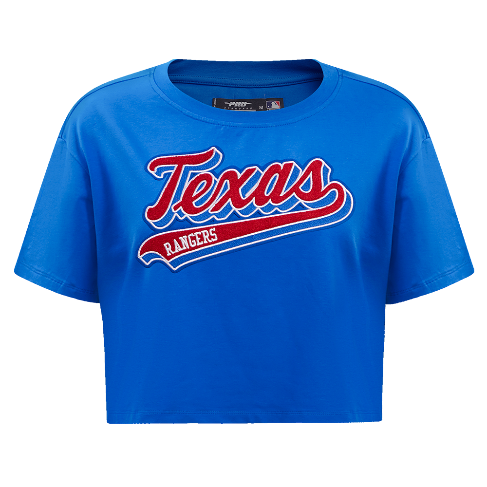 MANGA CORTA CROP MLB TEXAS RANGERS SCRIPT TAIL PARA MUJER