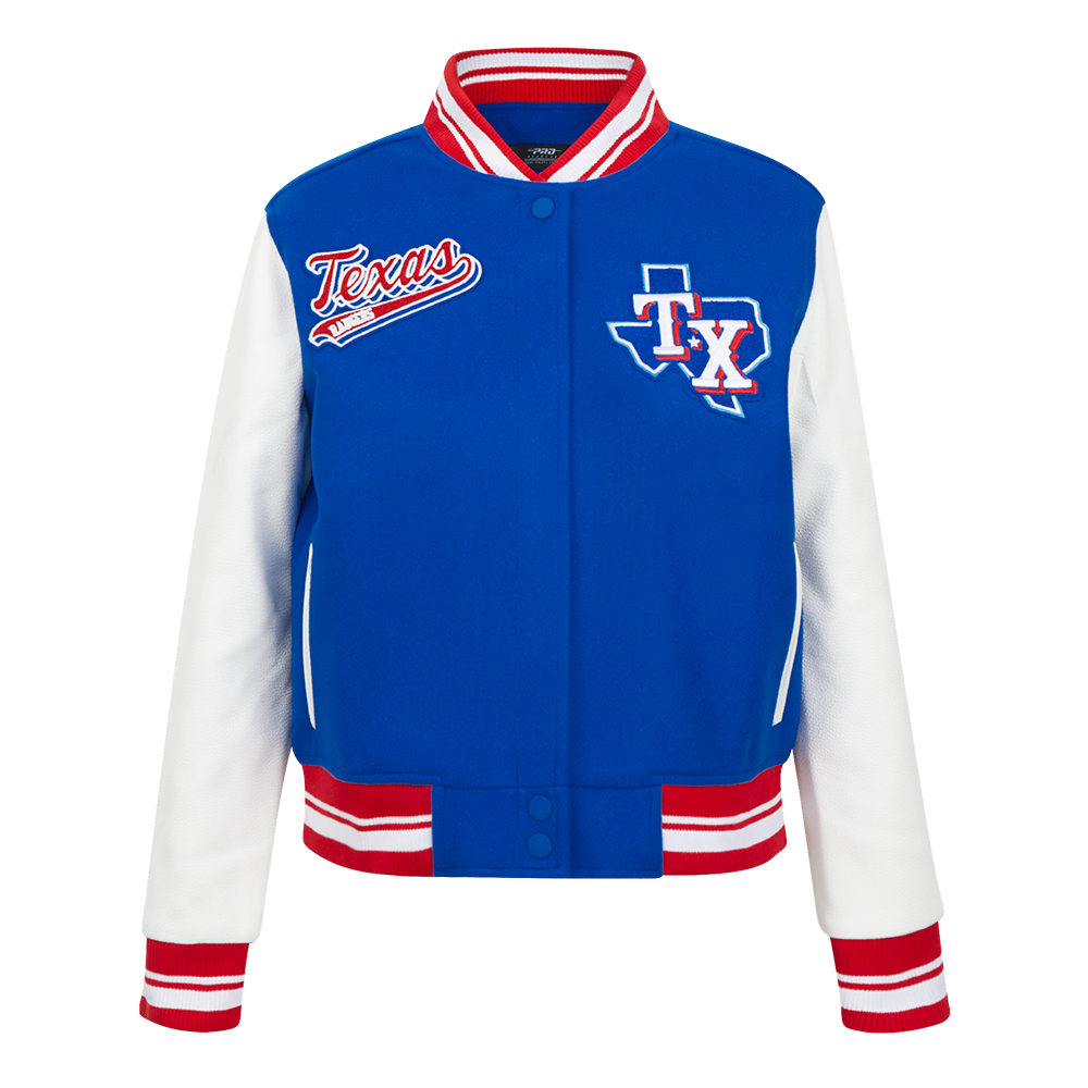 CHAMARRA UNIVERSITARIA MLB TEXAS RANGERS SCRIPT TAIL PARA MUJER