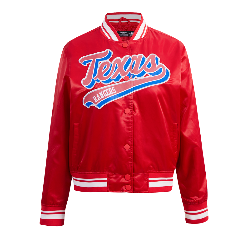CHAMARRA DE SATÍN MLB TEXAS RANGERS SCRIPT TAIL PARA MUJER